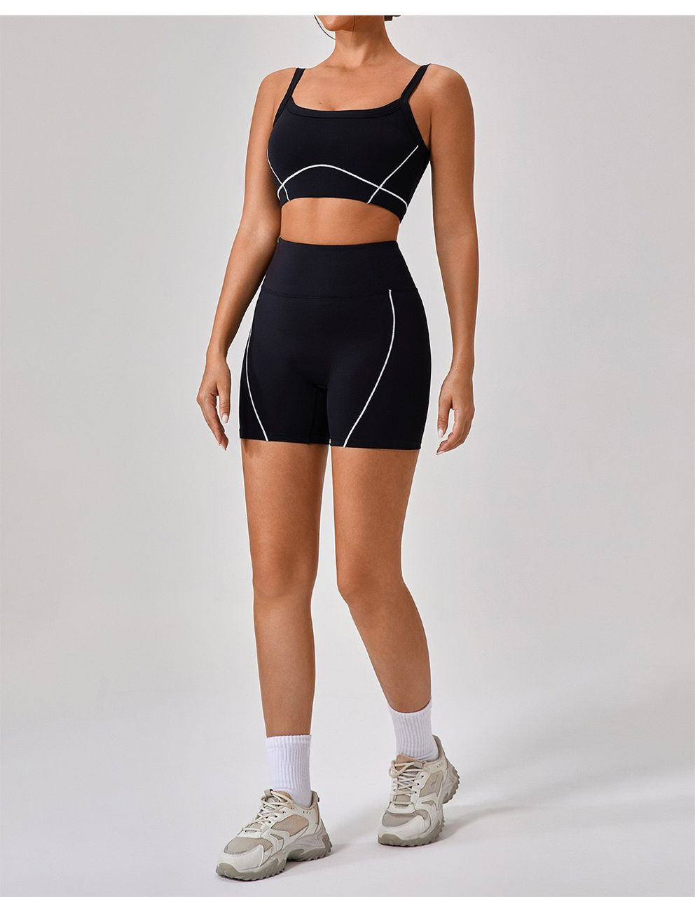 Midnight Black - White line Sports Bra