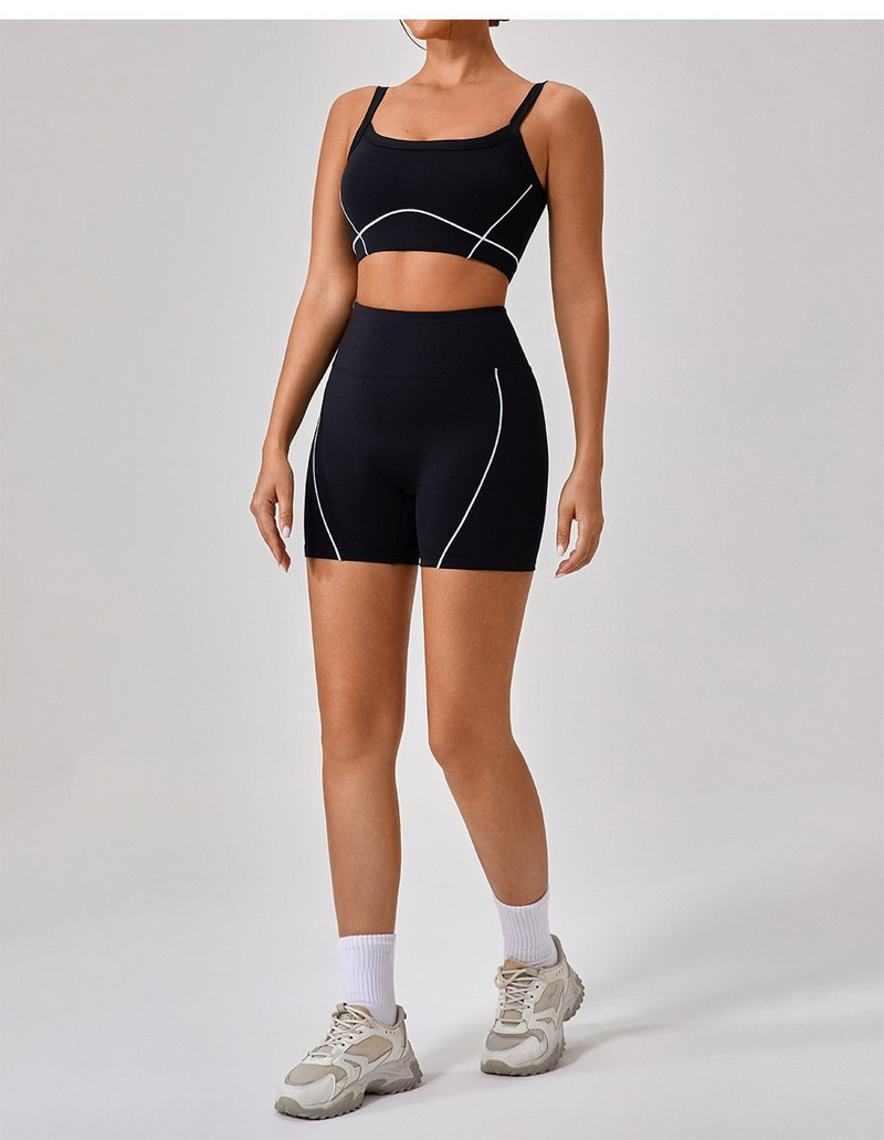 Midnight Black - White line Sports Bra