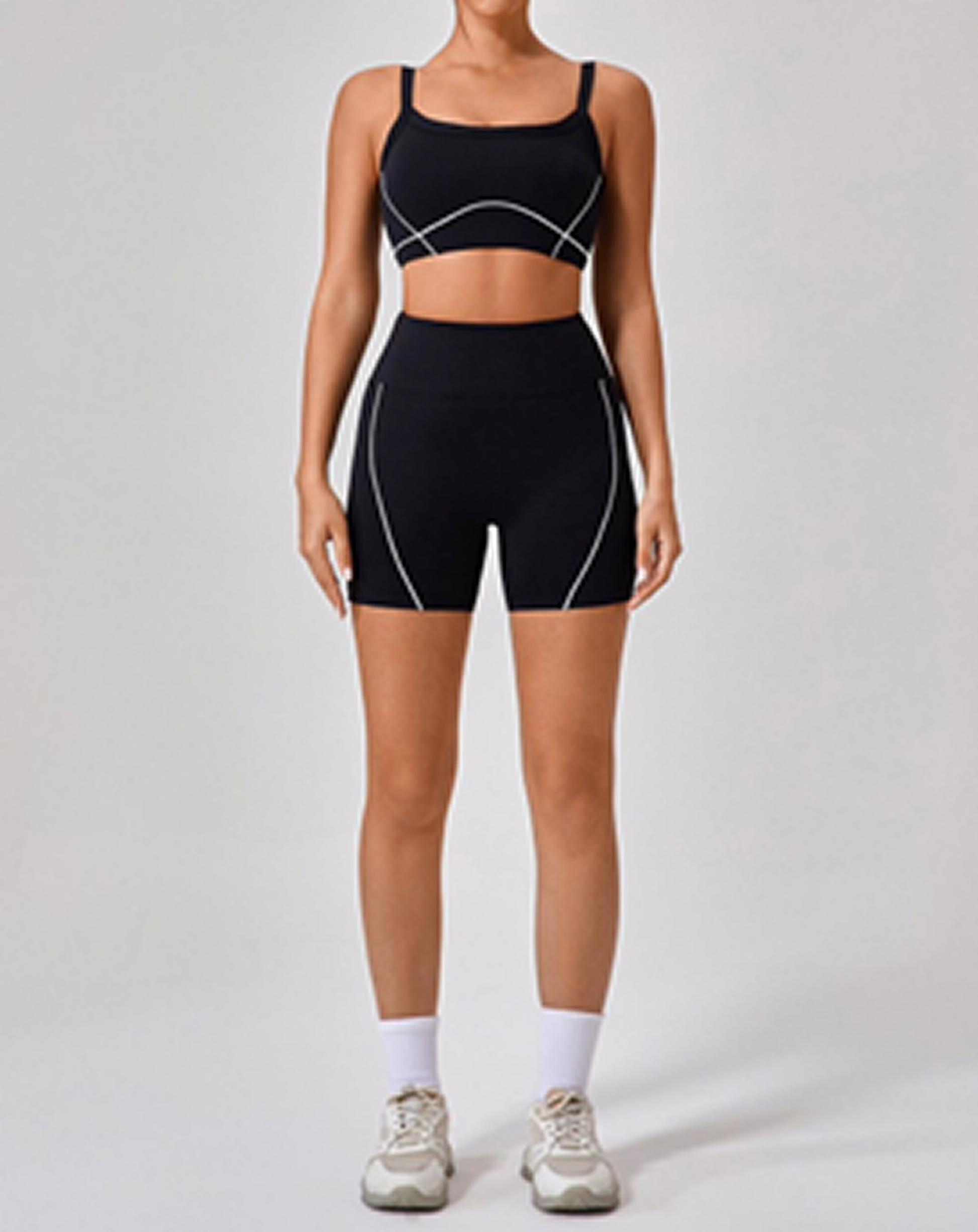 Midnight Black - White line Sports Bra